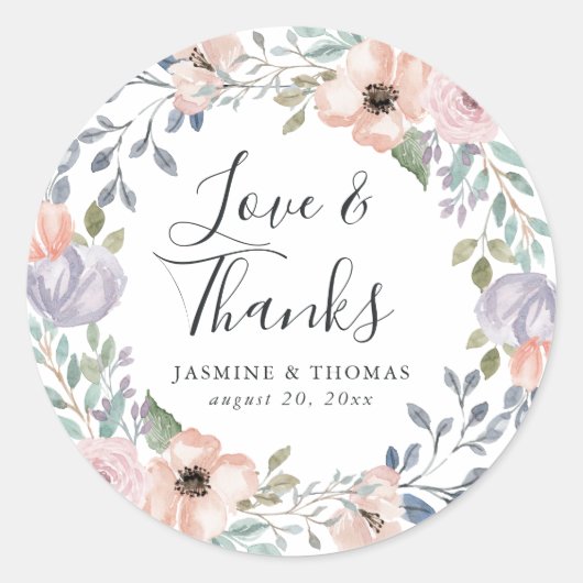 Dusty Rose Pink Floral | Danke Gastgeschenk Hochze Runder Aufkleber (Vorderseite)