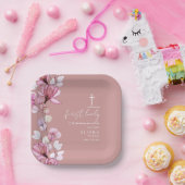 Dusty Rose Pink Floral Erste Heilige Kommune Pappteller (Party)