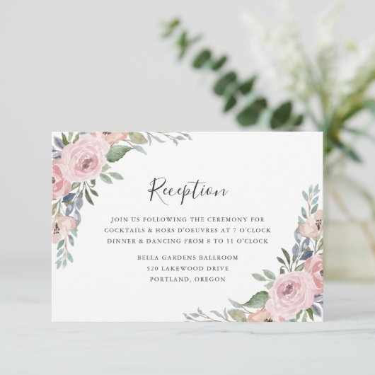 Dusty Rose Pink Floral Hochzeitsempfang Begleitkarte (Stehend Vorderseite)