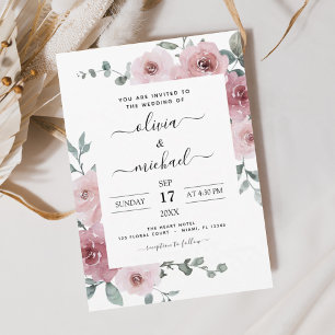 Dusty Rose Pink Floral Moderne Hochzeit Einladung