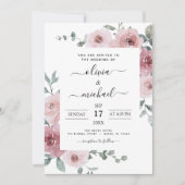 Dusty Rose Pink Floral Moderne Hochzeit Einladung (Vorderseite)