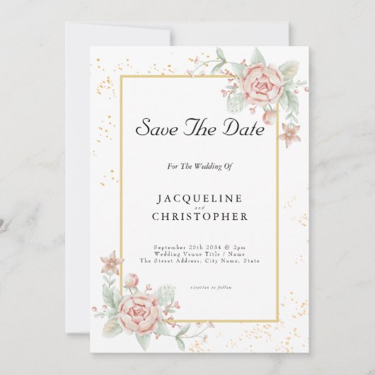 Dusty Rose Pink Floral Peony Save the Date Hochzei Einladung (Vorderseite)