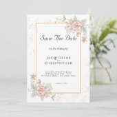 Dusty Rose Pink Floral Peony Save the Date Hochzei Einladung (Stehend Vorderseite)