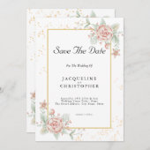 Dusty Rose Pink Floral Peony Save the Date Hochzei Einladung (Vorne/Hinten)