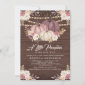 Dusty Rose Pink Floral Wood Pumpkin Baby Dusche Einladung (Vorderseite)