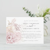 Dusty Rose Pink Florals Einladung Hochzeit (Stehend Vorderseite)