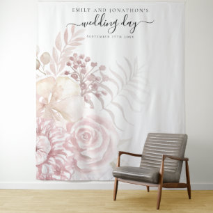Dusty Rose Pink Florals Wedding Foto Hintergrund Wandteppich