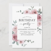 Dusty Rose Pink Geburtstagsparty Blumenladen Einladung (Vorderseite)