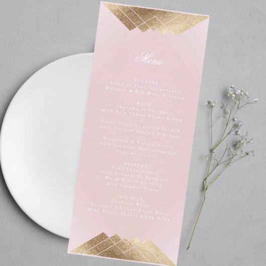 Dusty Rose Pink Geometric Gatsby Wedding Menükarte