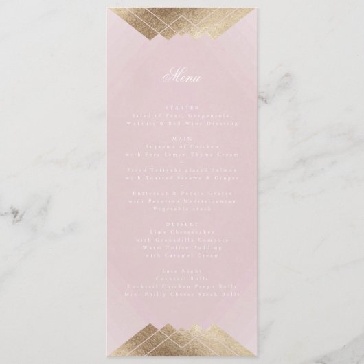 Dusty Rose Pink Geometric Gatsby Wedding Menükarte (Vorderseite)