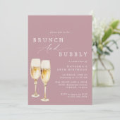 Dusty Rose Pink | Girl Champagne Birthday Brunch Einladung (Stehend Vorderseite)