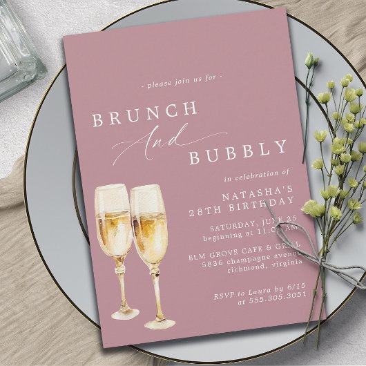 Dusty Rose Pink | Girl Champagne Birthday Brunch Einladung