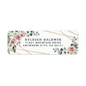 Dusty Rose Pink Gold Floral Rücksendeadresse Label (Vorne)