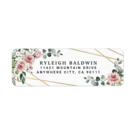 Dusty Rose Pink Gold Floral Rücksendeadresse Label