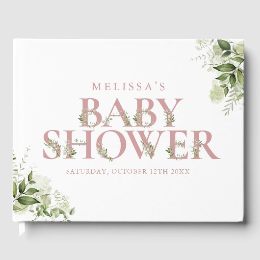 Dusty Rose Pink Greenerity Letter Baby Dusche Gästebuch (Vorderseite)
