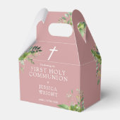 Dusty Rose Pink Greenery Erste Heilige Kommunion Geschenkschachtel (Vorderseite)