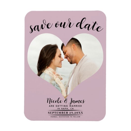 Dusty Rose Pink Heart Foto Hochzeit Speichern Sie Magnet (Vertikal)