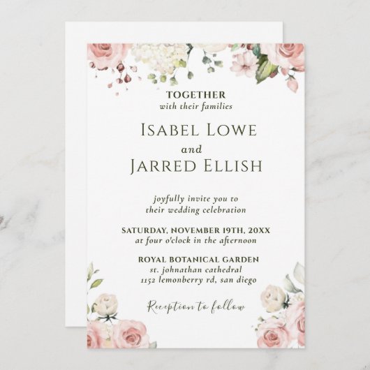 Dusty Rose Pink in einer Hochzeitseinladung Einladung (Vorne/Hinten)