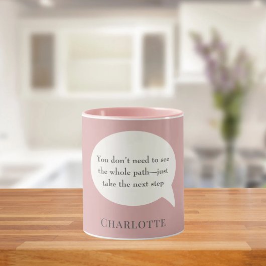 Dusty rose pink ivory inspirational goal quote tasse