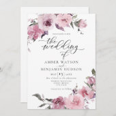 Dusty Rose Pink Mauve Blush Bloral Wedding Einladung (Vorne/Hinten)