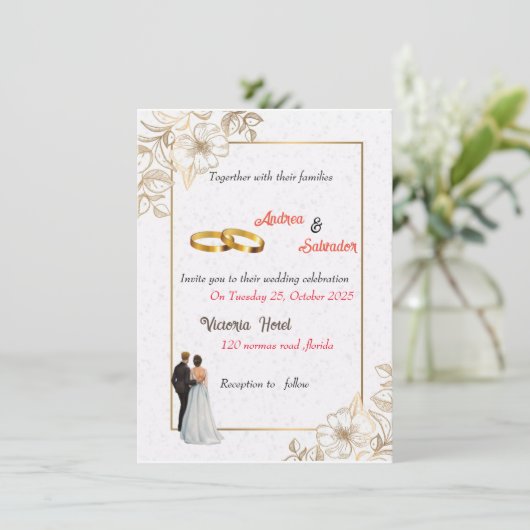 Dusty Rose Pink Mauve Gold Grüne Blumenzwiebelhoch Einladung (Stehend Vorderseite)