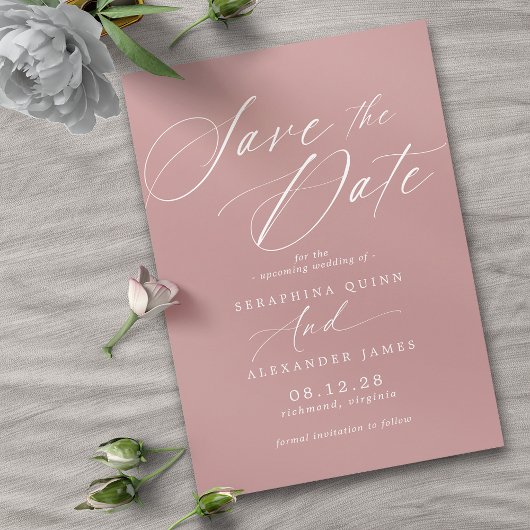 Dusty Rose Pink Mauve | Simple Elegant Script  Save The Date