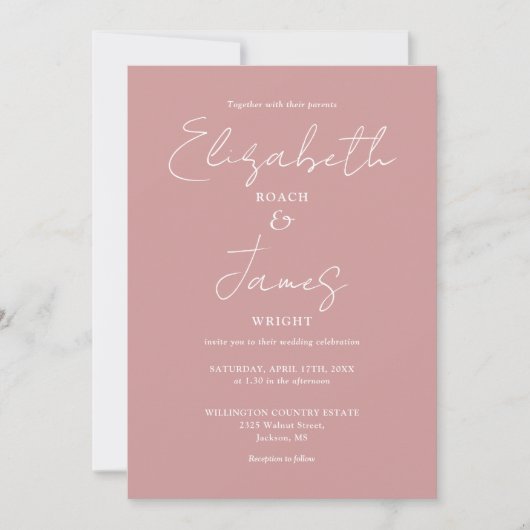 Dusty Rose Pink Minimalistische Elegante Script Ho Einladung (Vorderseite)