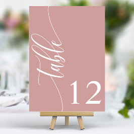 Dusty Rose Pink Moderne Kalligrafie Hochzeit Tischnummer