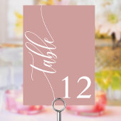 Dusty Rose Pink Moderne Kalligrafie Hochzeit Tischnummer