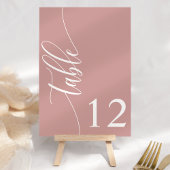 Dusty Rose Pink Moderne Kalligrafie Hochzeit Tischnummer