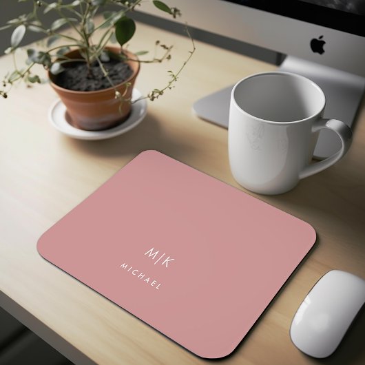 Dusty Rose Pink | Modernes Monogramm Mousepad