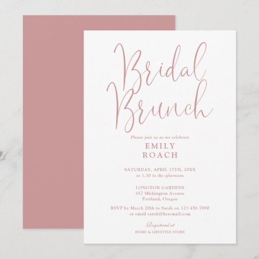 Dusty Rose Pink Modernes Script Bridal Bunch Dusch Einladung (Vorne/Hinten)