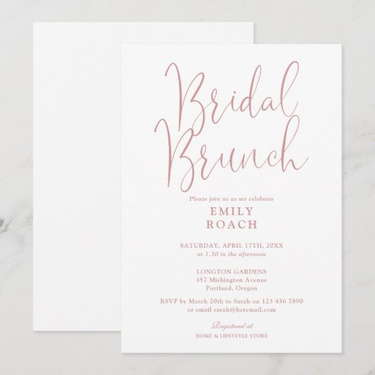 Dusty Rose Pink Modernes Script Bridal Bunch Dusch Einladung (Vorne/Hinten)