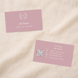 Dusty Rose Pink monogrammierter Kranz moderner QR- Visitenkarte