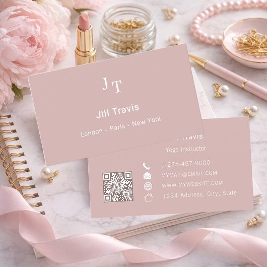 Dusty rose pink neutral QR code Business Card Visitenkarte