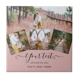 Dusty Rose Pink Newlyweds Wedding FOTO Gift Fliese