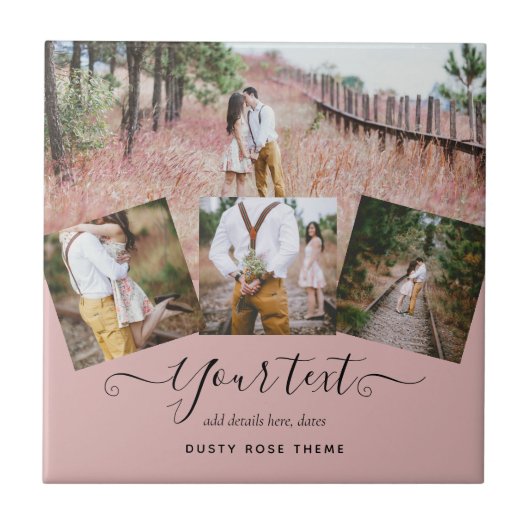 Dusty Rose Pink Newlyweds Wedding FOTO Gift Fliese (Vorderseite)