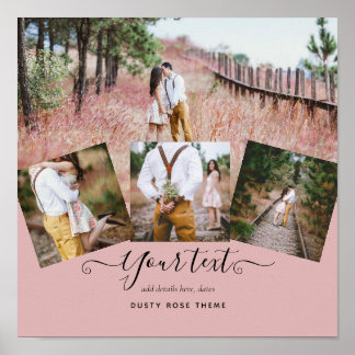 Dusty Rose Pink Newlyweds Wedding FOTO Gift Poster