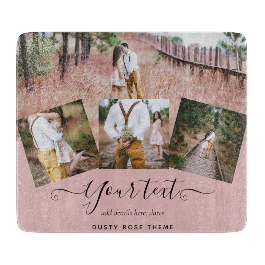 Dusty Rose Pink Newlyweds Wedding FOTO Gift Schneidebrett (Vorderseite)