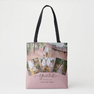 Dusty Rose Pink Newlyweds Wedding FOTO Gift Tasche