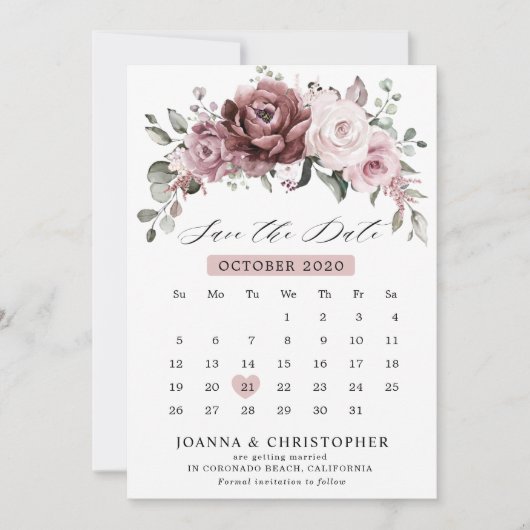 Dusty Rose Pink Peach Blumenzehen speichern das Da Save The Date (Vorderseite)