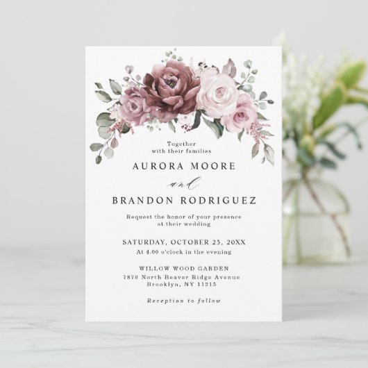 Dusty Rose Pink Peach Floral Wedding Einladung (Stehend Vorderseite)