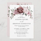Dusty Rose Pink Peach Floral Wedding Einladung (Vorne/Hinten)