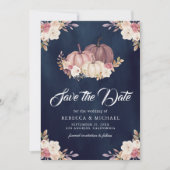 Dusty Rose Pink Pumpkin Floral Navy Blue Wedding Save The Date (Vorderseite)