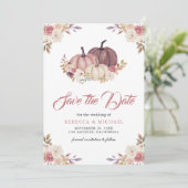 Dusty Rose Pink Pumpkin Floral Wedding Save The Date (Stehend Vorderseite)
