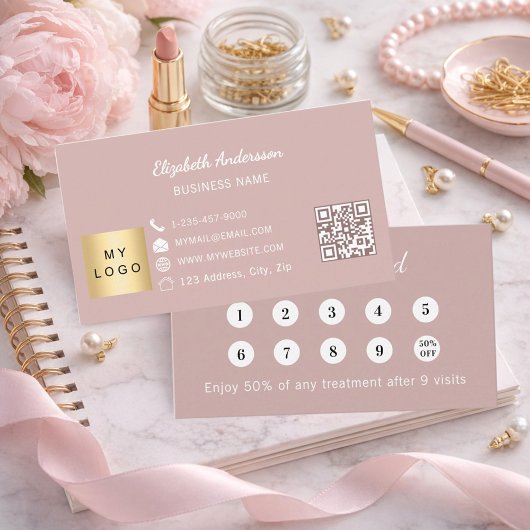 Dusty rose pink qr code business logo treuekarte