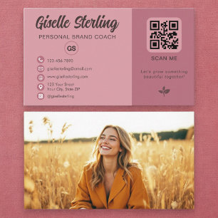 Dusty Rose Pink QR Foto Monogramm Visitenkarte