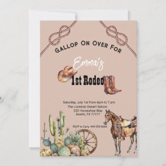 Dusty Rose Pink Rodeo Western Cowgirl 1 Geburtstag Einladung