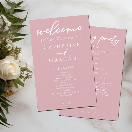 Dusty Rose Pink Romantic Wedding Programm