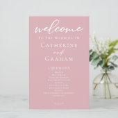 Dusty Rose Pink Romantic Wedding Programm (Stehend Vorderseite)